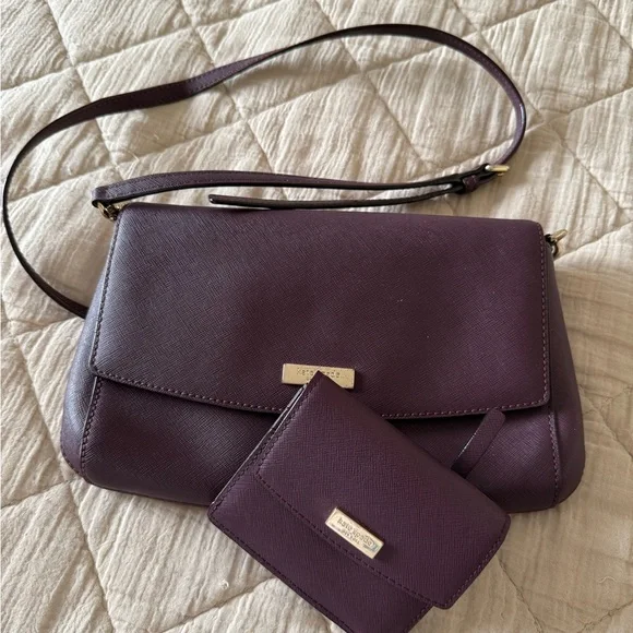 Kate Spade Plum Bag with Gold Accents Kate Spade New York velvet purse, plum/deep purple... | Depop main image 4